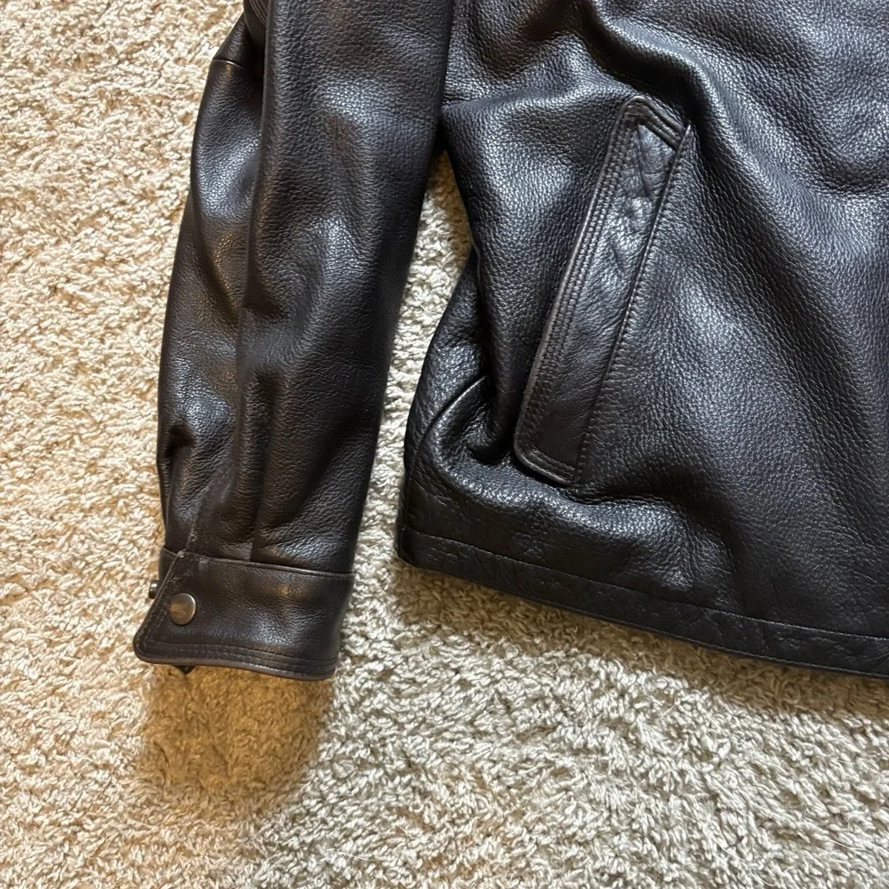 Vintage 90s Stone Mountain Leather Jacket Full Zip Bomber Men's Large Dark Brown